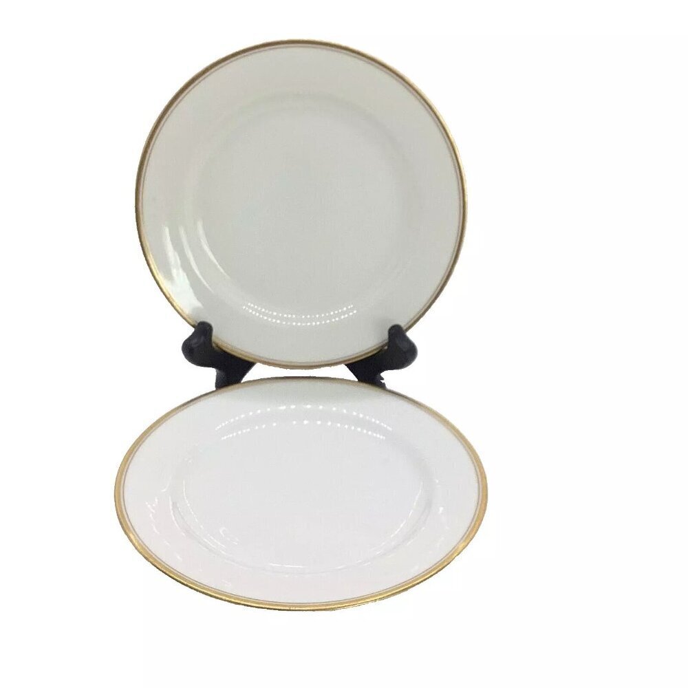 2 Haviland Limoges Bread Butter Plates Coupe H1415 White/Gold Trim & Inner Ring